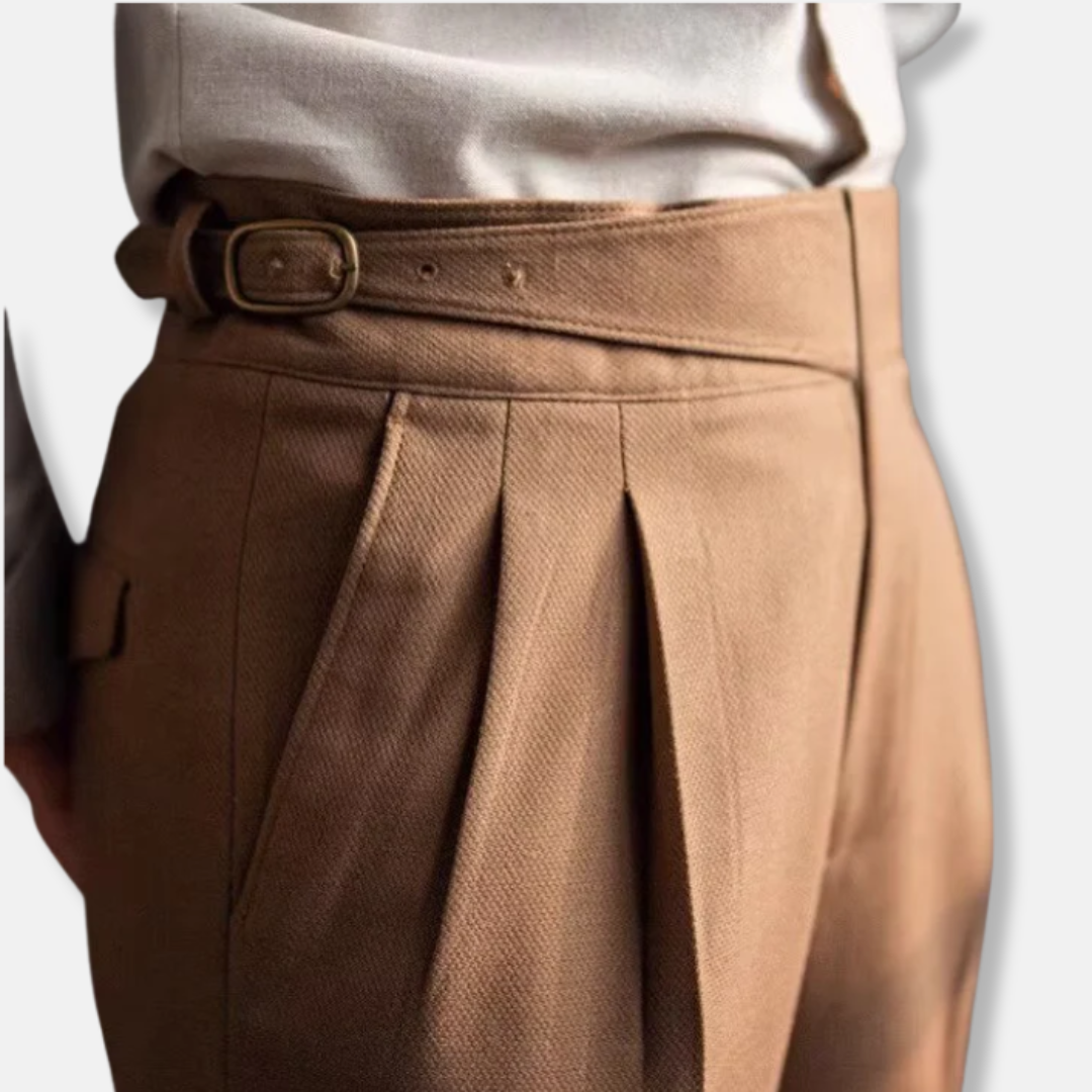 Men’s Trousers – Wool Blend – High Waist – Straight Leg – Pleated Front Fit