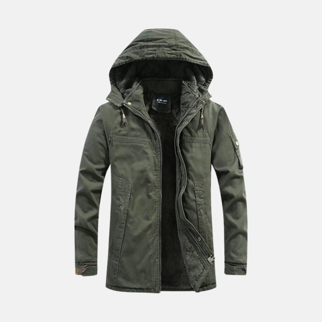 Men’s Hooded Coat – Sherpa Lined – Relaxed Fit – Zipper Front – Utility Pockets