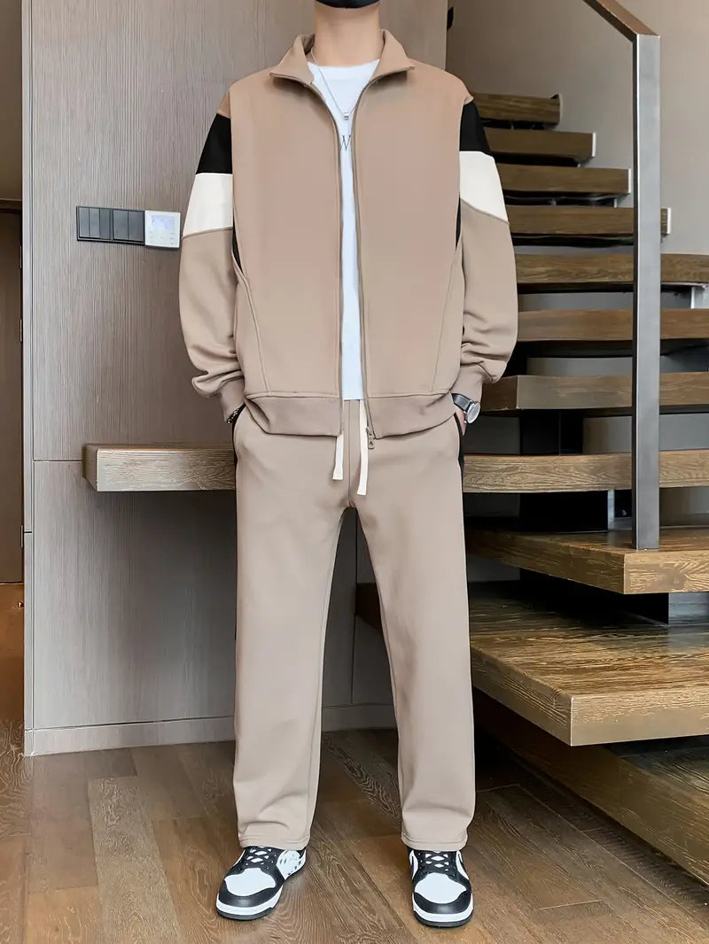 Cozy zip-up jacket and pants set for men