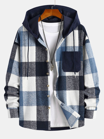 Corduroy patchwork hooded jacket for men