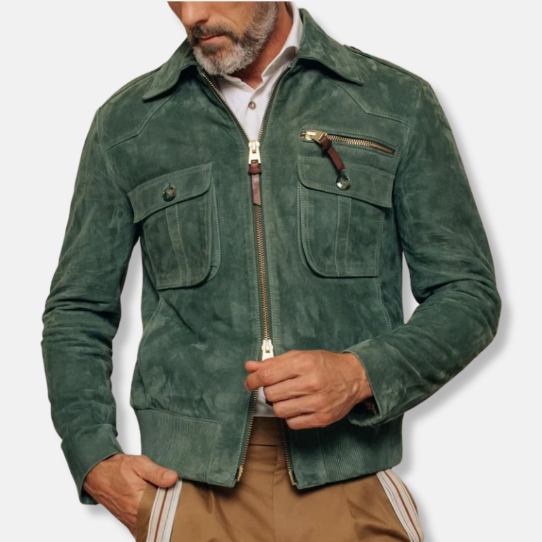 Men’s Bomber Jacket – Slim Fit – Suede Feel – Two-Way Zipper – Chest Pockets