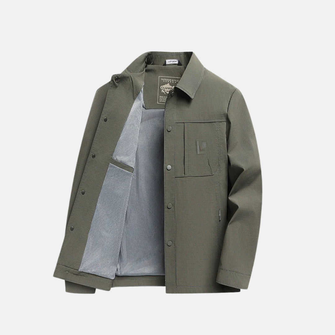 Men’s Jacket – Regular Fit – Woven Texture – Point Collar – Button Front – Chest Pockets