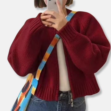 Women’s Cardigan – Wool Knit – Relaxed Fit – Cropped – Open Front – Long Sleeve