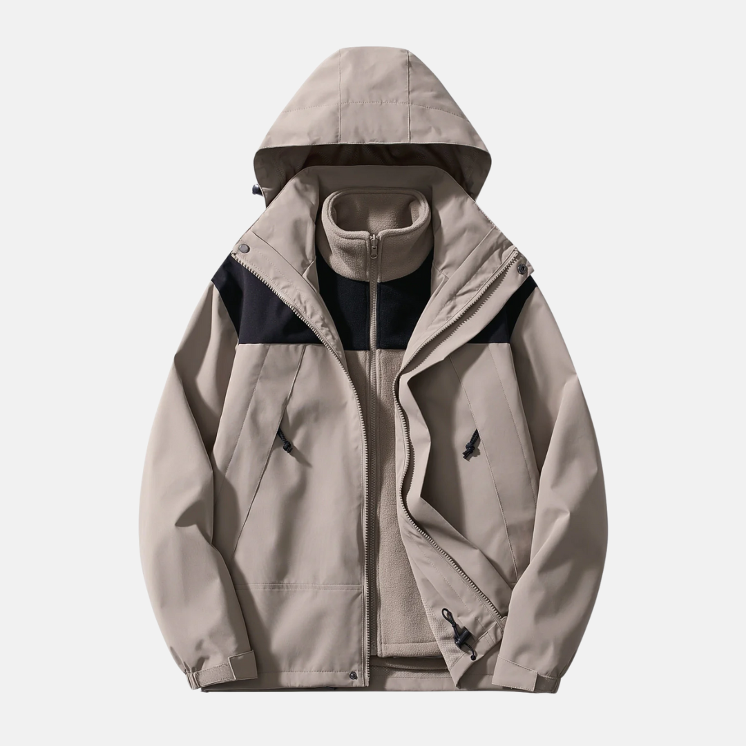 Men’s Three-in-One Jacket – Water-Resistant Shell – Detachable Fleece – Hooded Outdoor Layer
