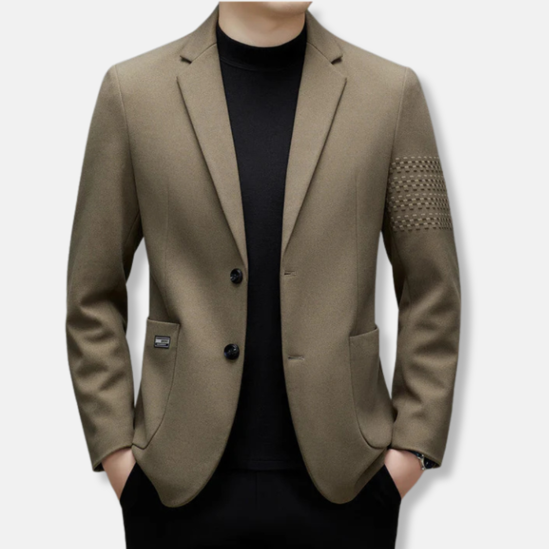 Men’s Blazer – Slim Fit – Wool Blend – Two-Button – Notched Lapel – Embroidered Sleeve