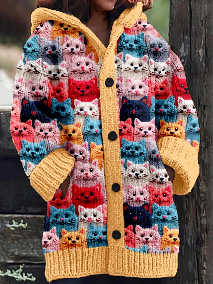 Colorful cat hooded cardigan for women