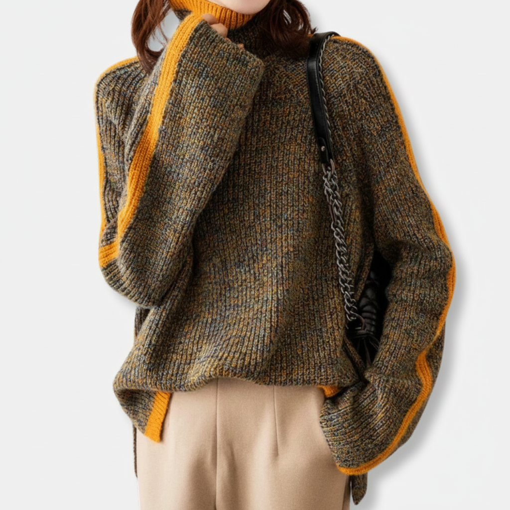 Women’s Knitted Sweater – Oversized Fit – High Neck – Ribbed Texture – Ultra-Soft Wool