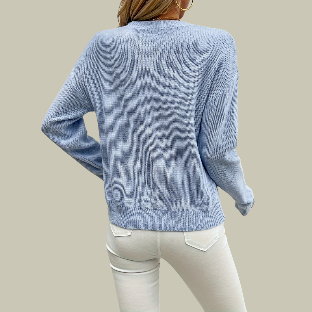 Pull-over ribbed cuffs knitted sweater for women