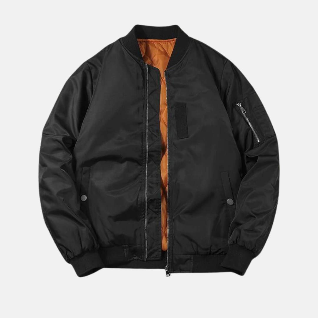 Men’s Bomber Jacket – Relaxed Fit – Quilted Lining – Ribbed Trim – Utility Sleeve Pocket