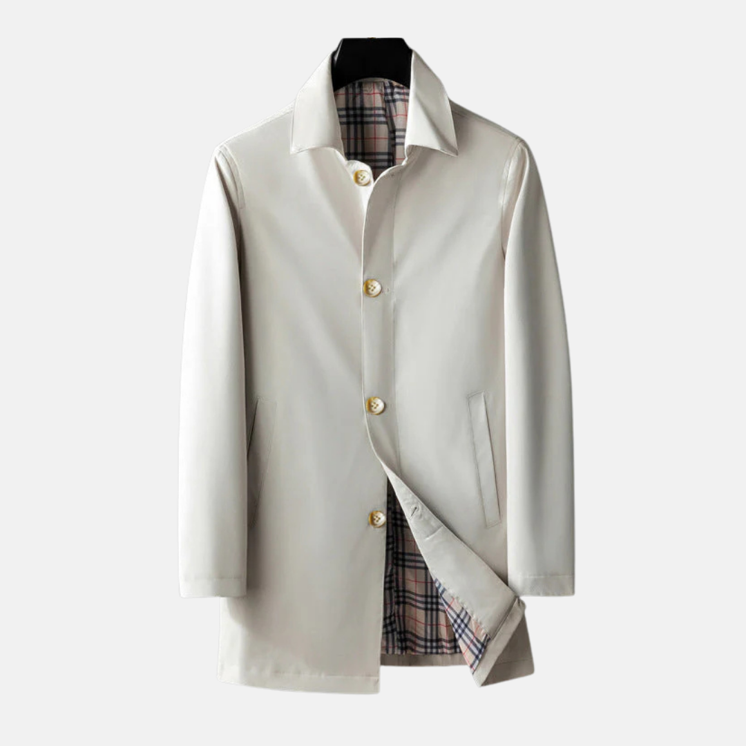 Men’s Coat – Tailored Fit – Wool Blend – Button Front – Plaid Lined – Mid Length