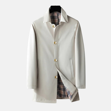 Men’s Coat – Tailored Fit – Wool Blend – Button Front – Plaid Lined – Mid Length