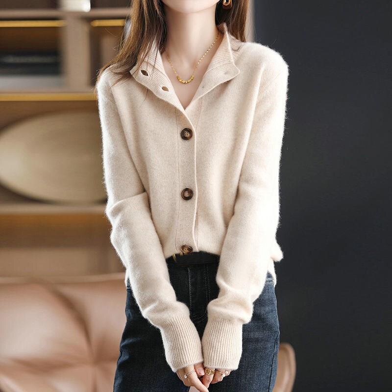 Women’s Cardigan – Wool Blend – Relaxed Fit – Button-Up Front – Ribbed Trim – Collared