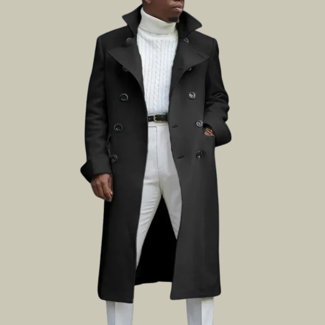 Notch double breasted trench coat for men