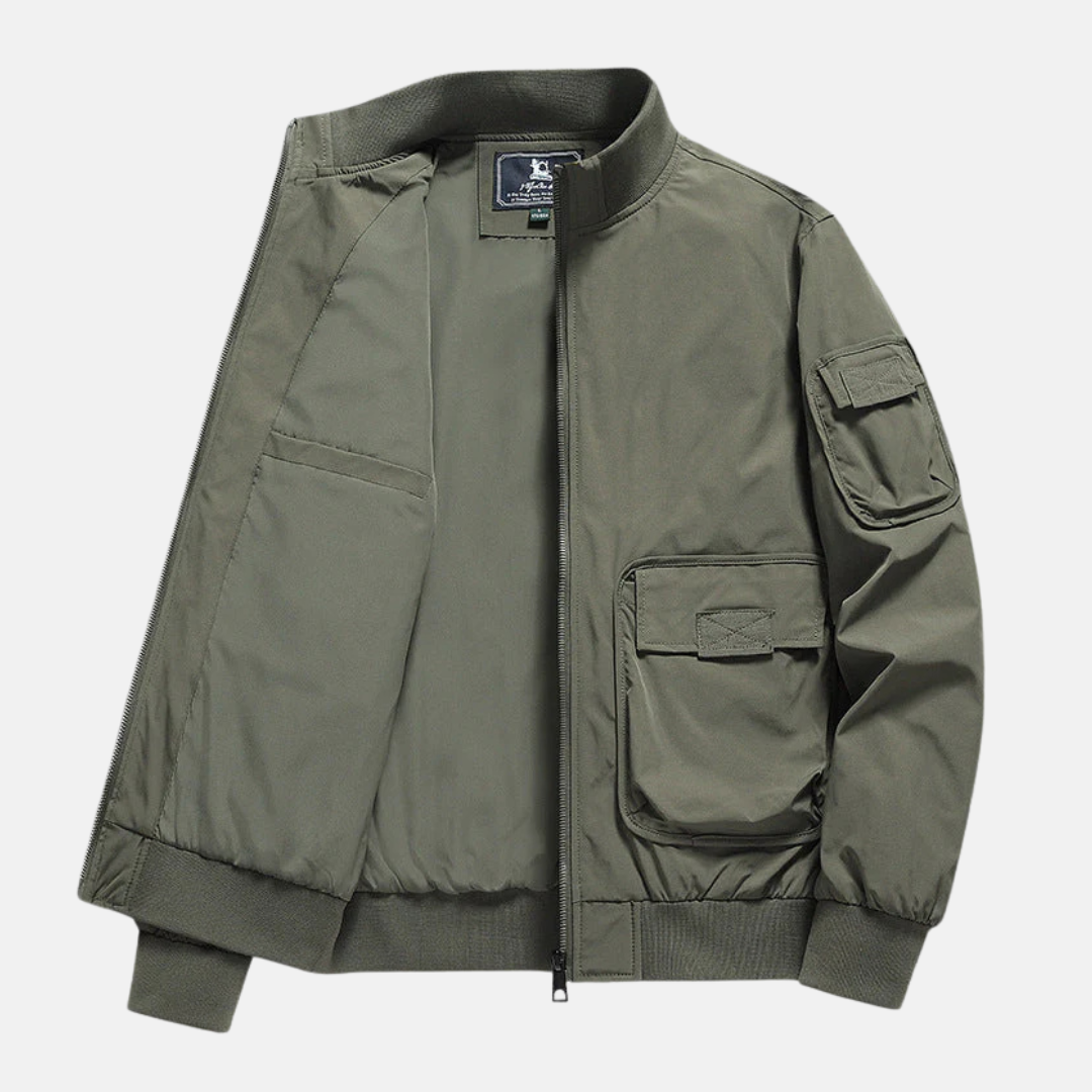 Men’s Bomber Jacket – Relaxed Fit – Ribbed Trim – Patch Pockets – Full Zip Closure