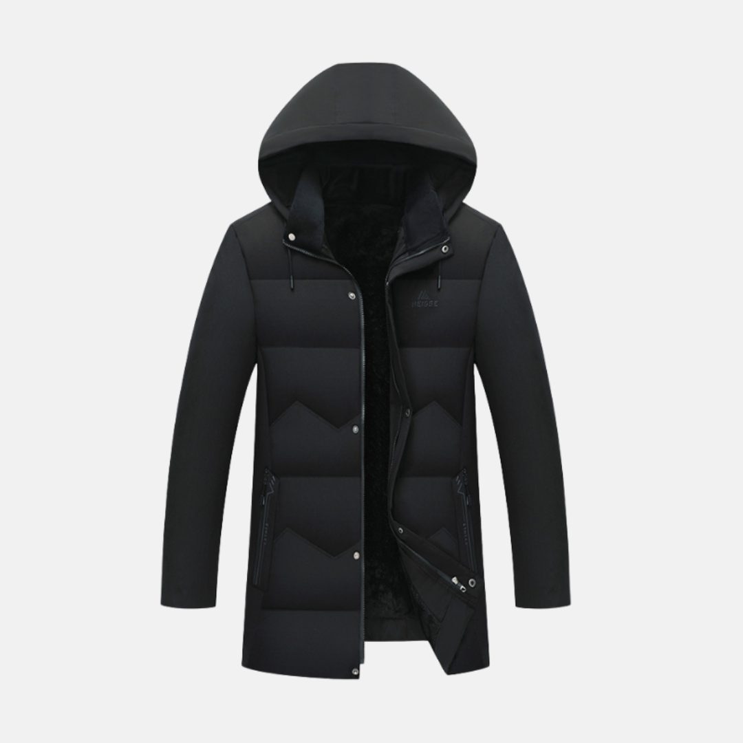 Men’s Mid-Length Quilted Coat – Regular Fit – Plush Lining – Hooded – Water-Resistant