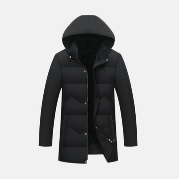 Men’s Mid-Length Quilted Coat – Regular Fit – Plush Lining – Hooded – Water-Resistant
