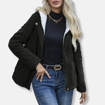 Women’s Short Coat – Quilted Fabric – Fleece Lined Hood – Relaxed Fit – Full Zip