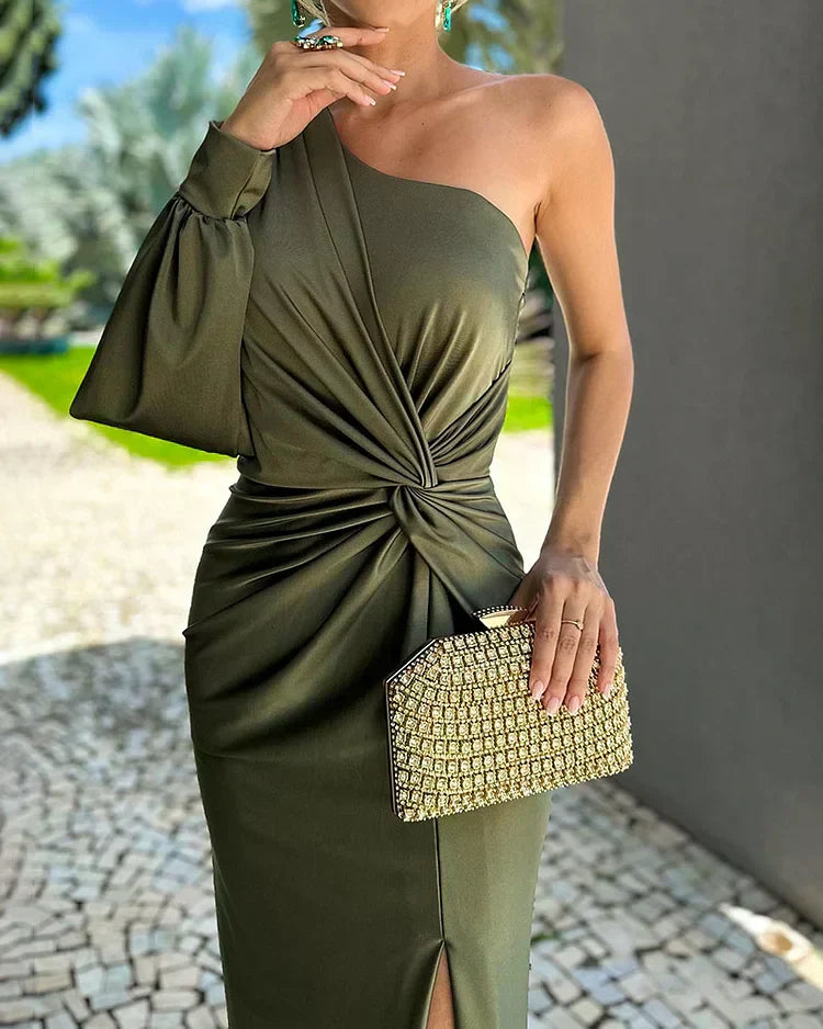 One shoulder knot maxi dress for women