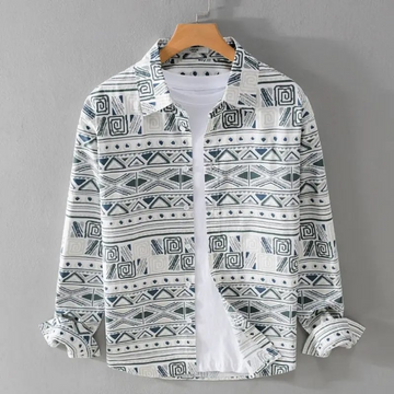 Button down printed shirt jacket for men