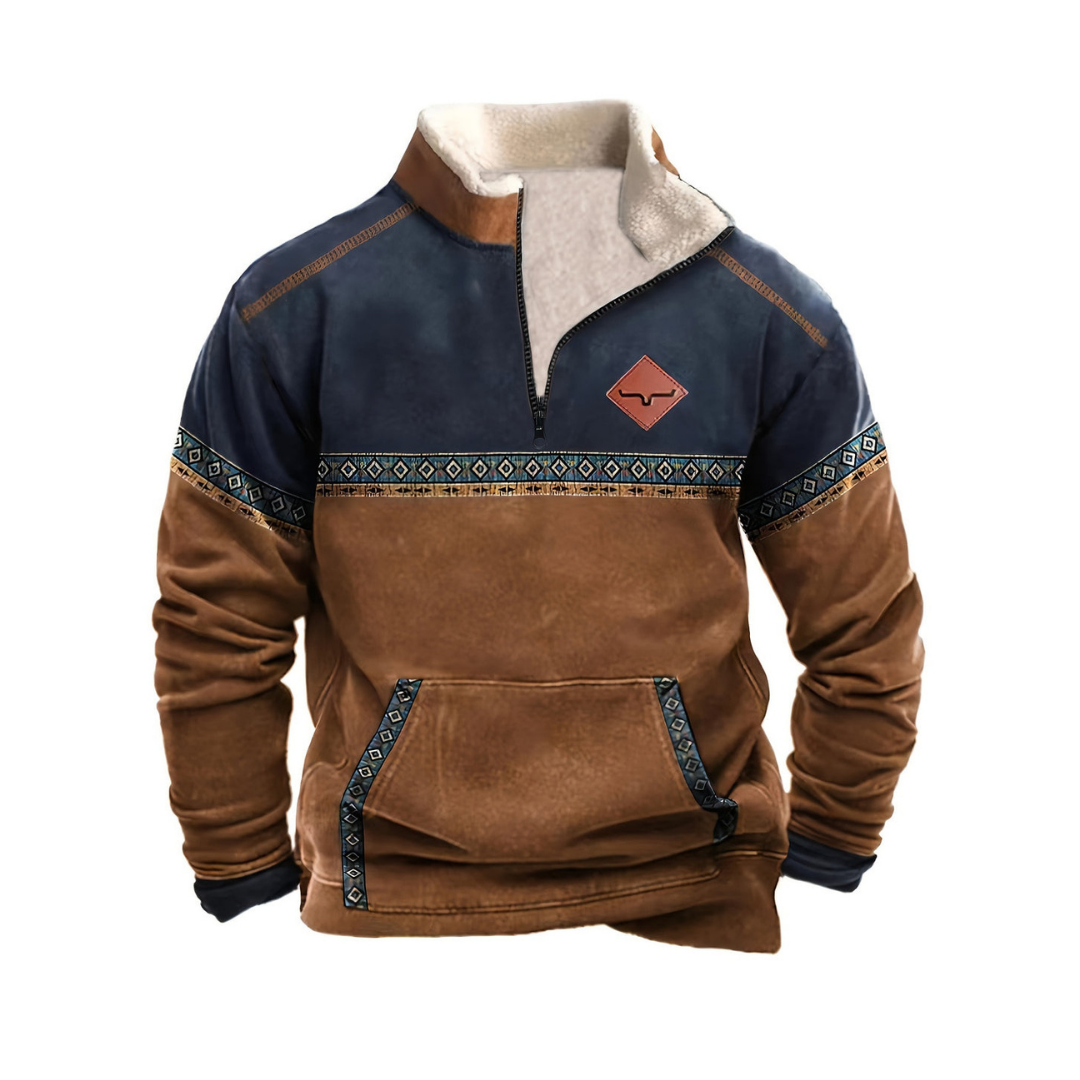 Men’s Quarter-Zip Sweater – Relaxed Fit – Wool Blend – Kangaroo Pocket – Ribbed Cuffs