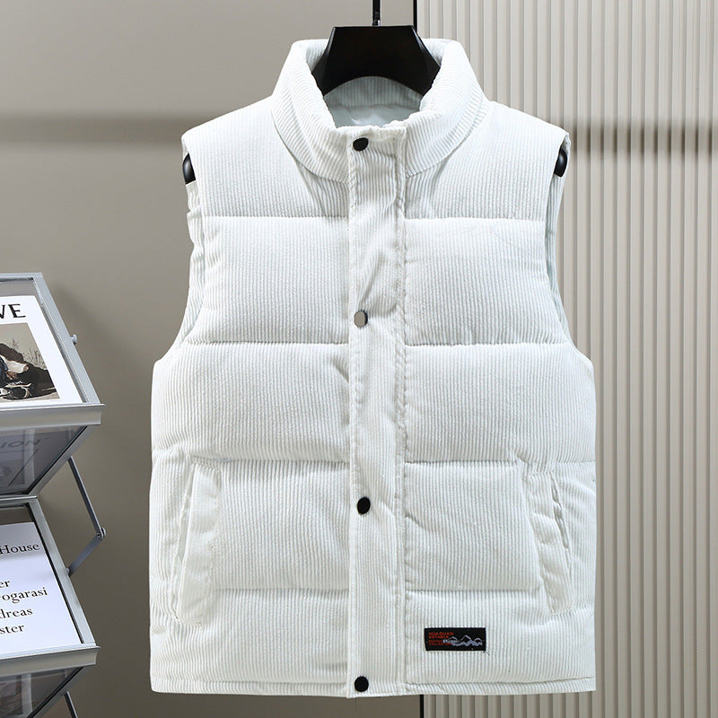 Men’s Quilted Vest – Corduroy – Padded Layer – Stand Collar – Snap Front – Casual Fit