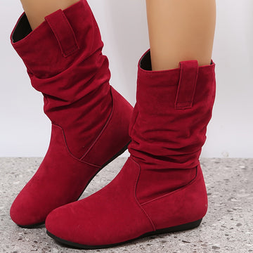 Mid calf faux suede retro slouchy boots for women