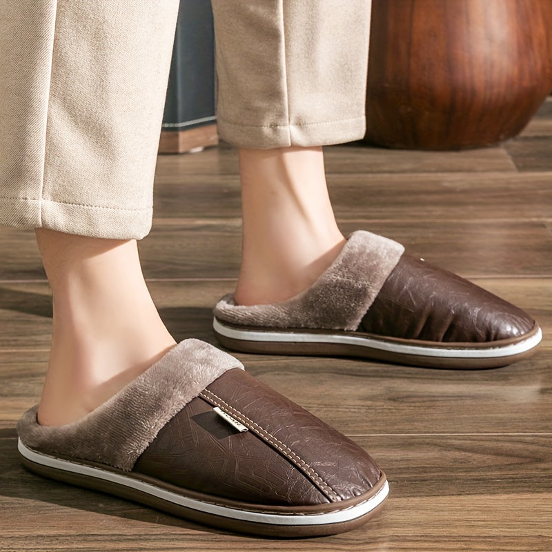 Plush waterproof indoor slippers for men