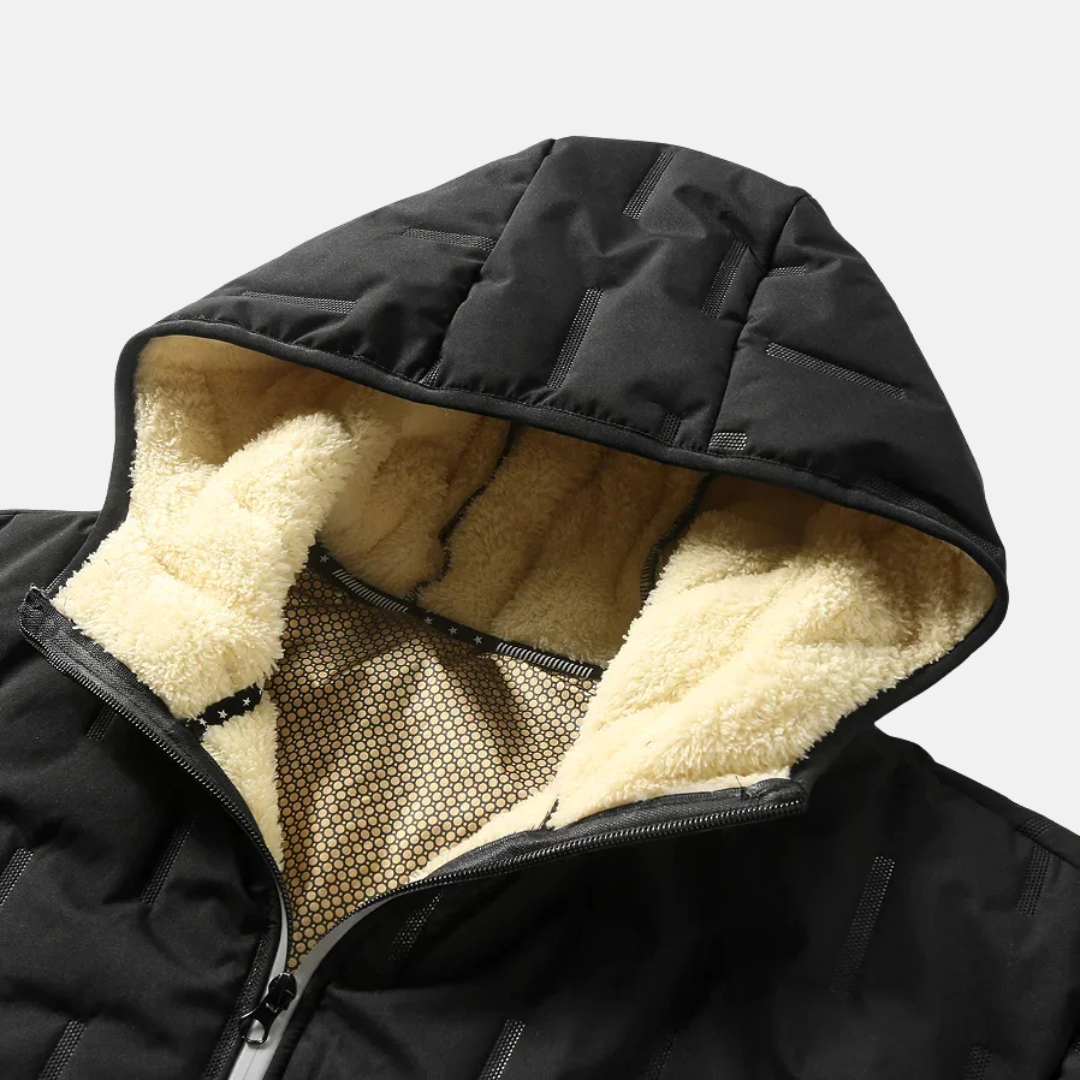 Men’s Hooded Coat – Plush Lining – Relaxed Fit – Ribbed Trim – Zip Pockets