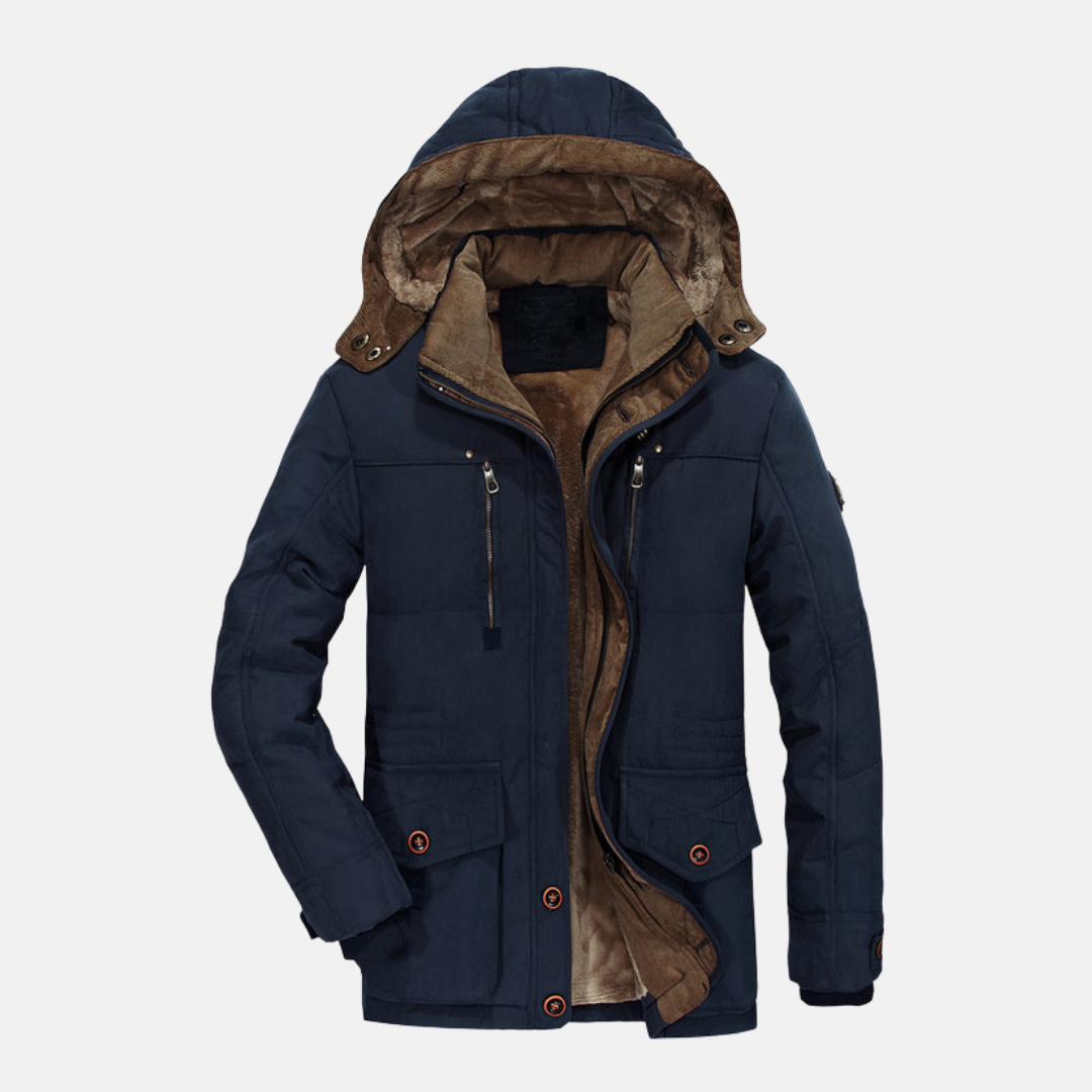 Men’s Jacket – Mid-Length Insulated – Regular Fit – Hooded with Utility Pockets