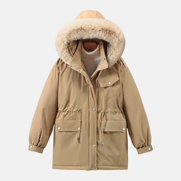 Women’s Parka Jacket – Relaxed Fit – Detachable Faux Fur Hood – Mid-Length – Drawstring Waist