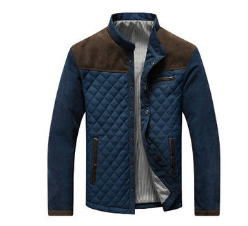 Men’s Quilted Jacket – Tailored Fit – High Collar – Contrast Shoulders – Zipper Closure