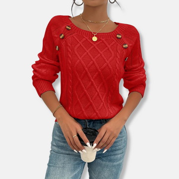 Women’s Knit Top – Relaxed Fit – Cable Knit Texture – Boat Neck – Long Sleeves