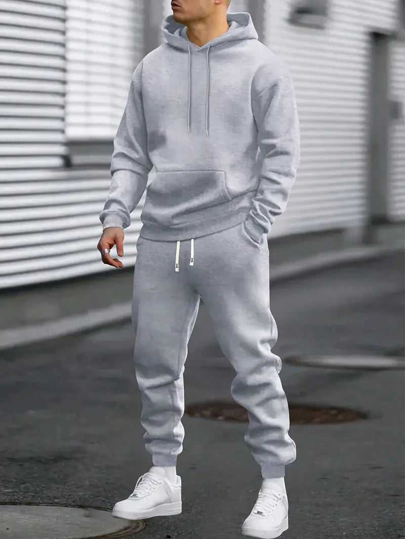 Men’s Two-Piece Tracksuit Set – Cotton Blend – Relaxed Fit – Hoodie with Pockets – Tapered Joggers