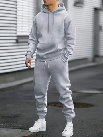 Men’s Two-Piece Tracksuit Set – Cotton Blend – Relaxed Fit – Hoodie with Pockets – Tapered Joggers