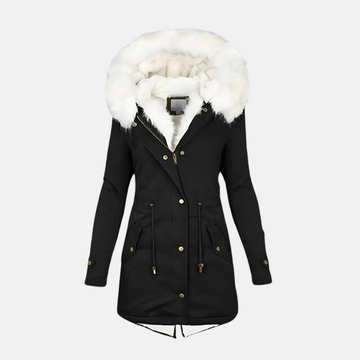 Women’s Parka Coat – Slim Fit – Water-Resistant – Faux Fur Hood – Drawstring Waist