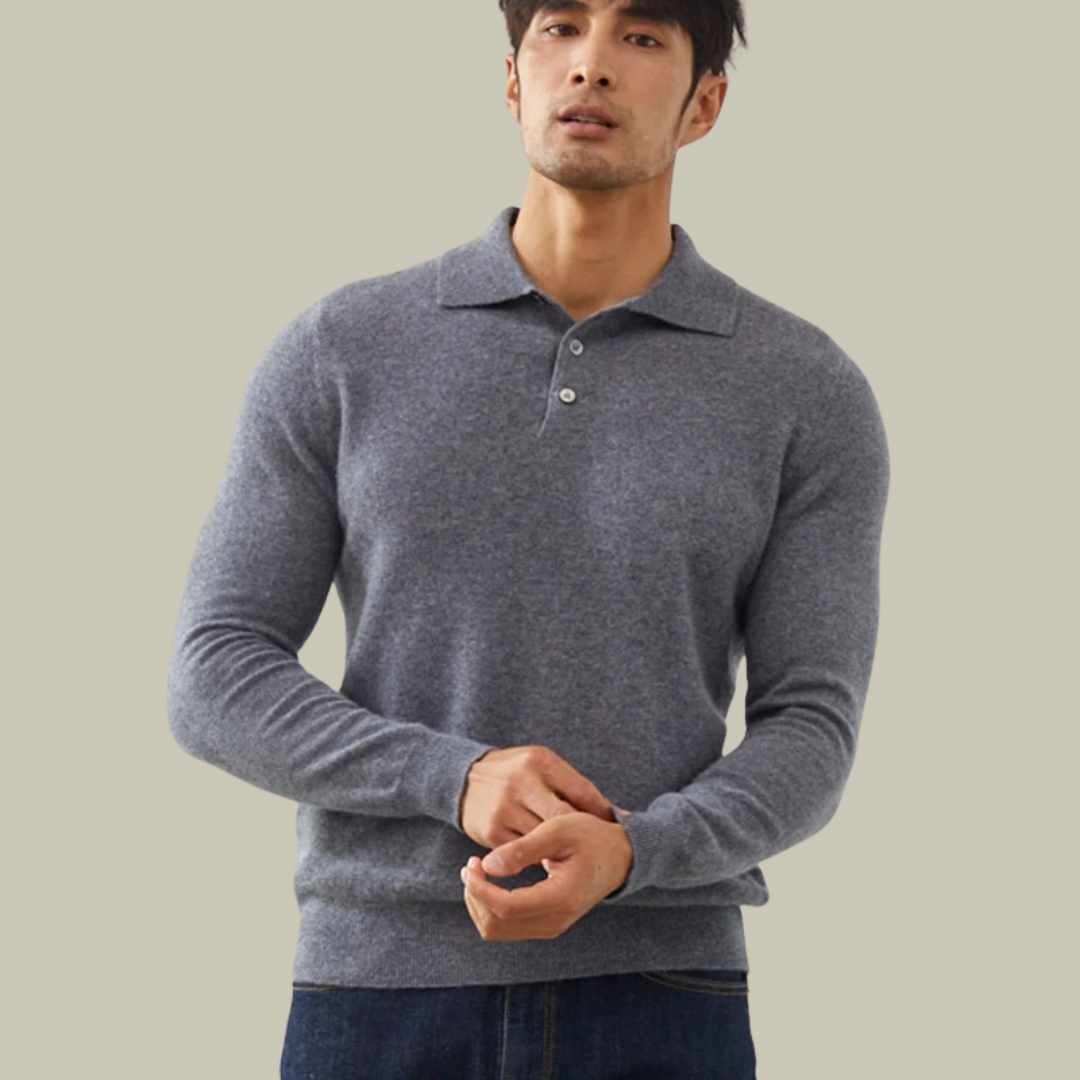 Pull-over long sleeve polo sweater for men