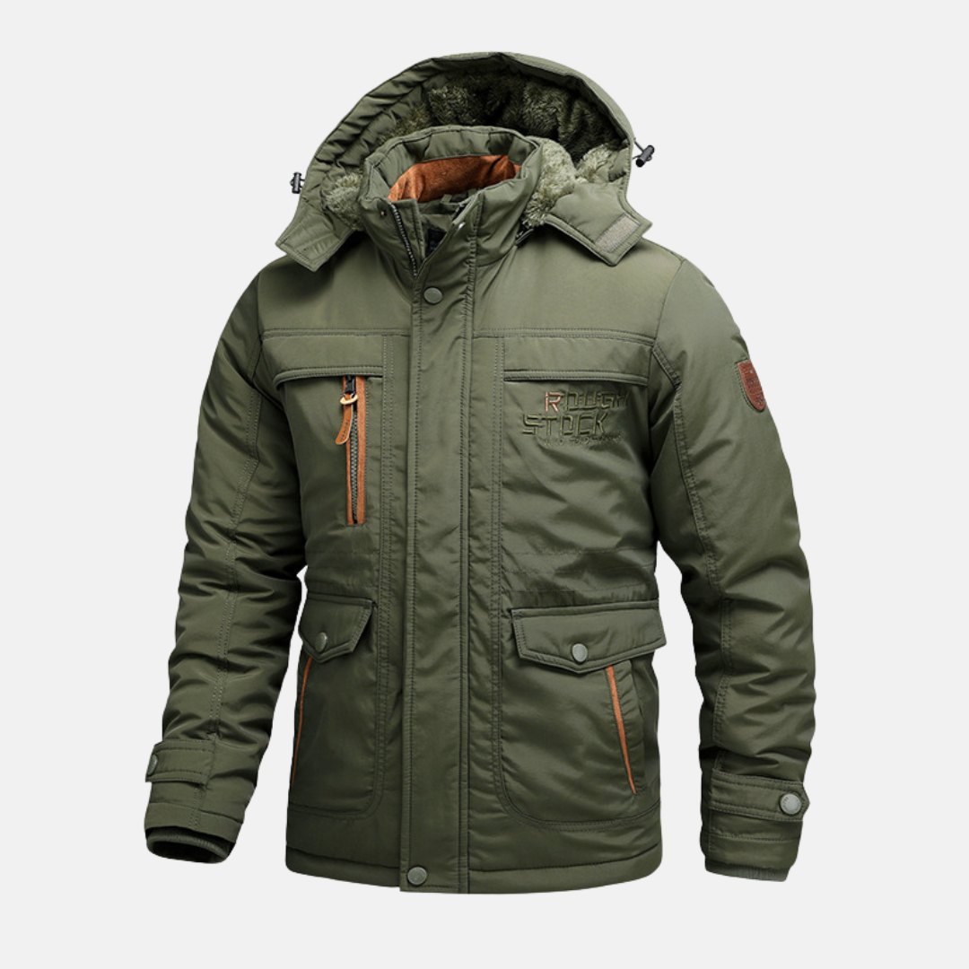 Men’s Mid-Length Coat – Relaxed Fit – Fleece Lined – Hooded – Water-Resistant