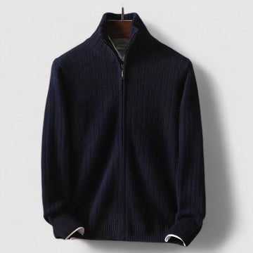 Full zip ribbed cardigan for men