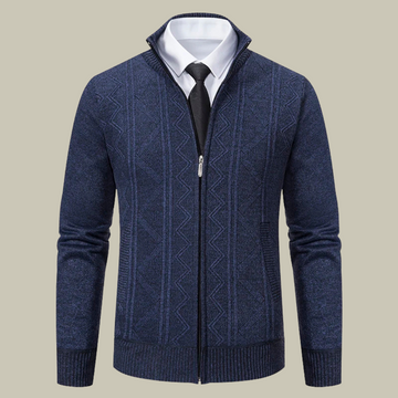 Full zip ribbed cuffs business cardigan for men