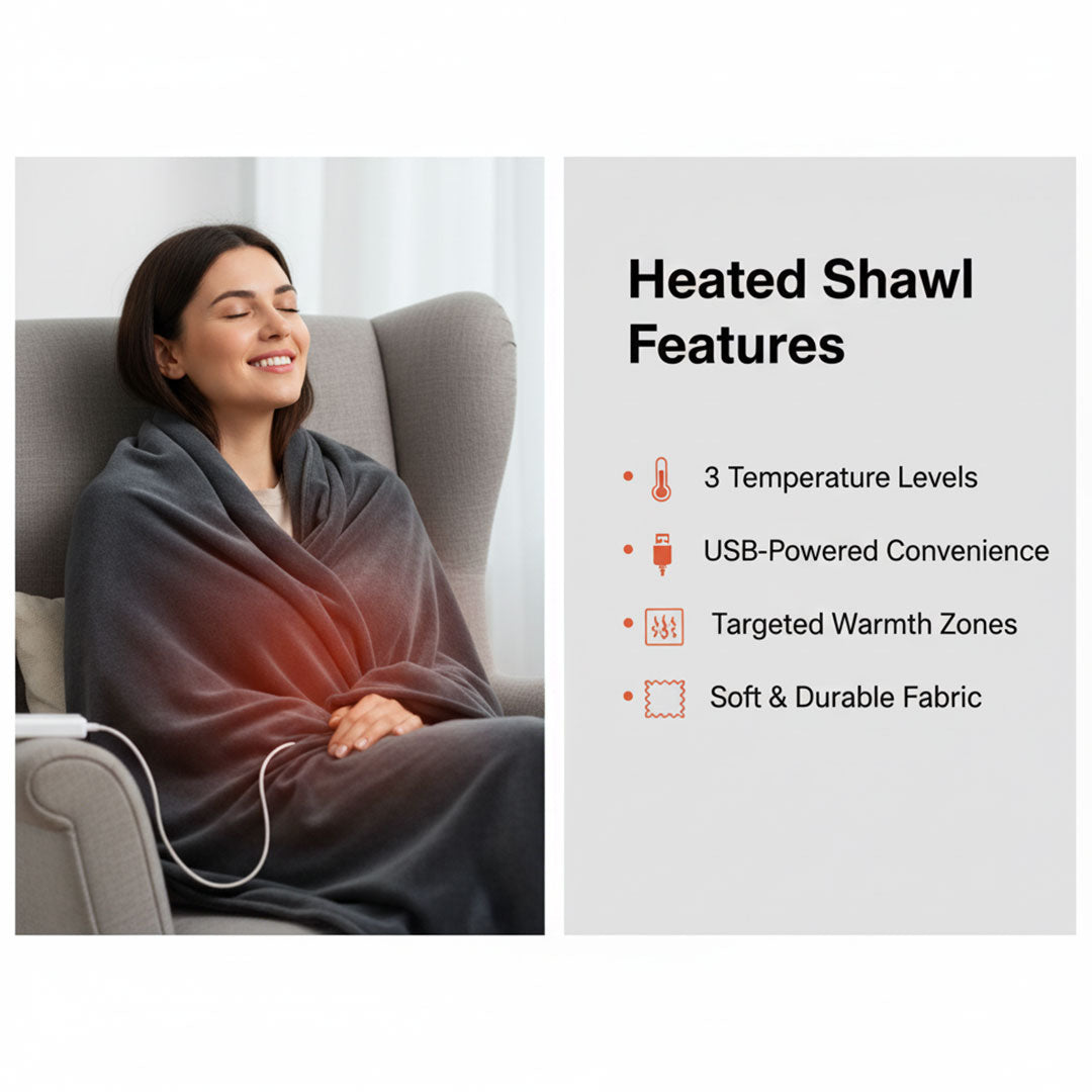 Minimalist Plush Microfleece Snap Closure Heated Shawl