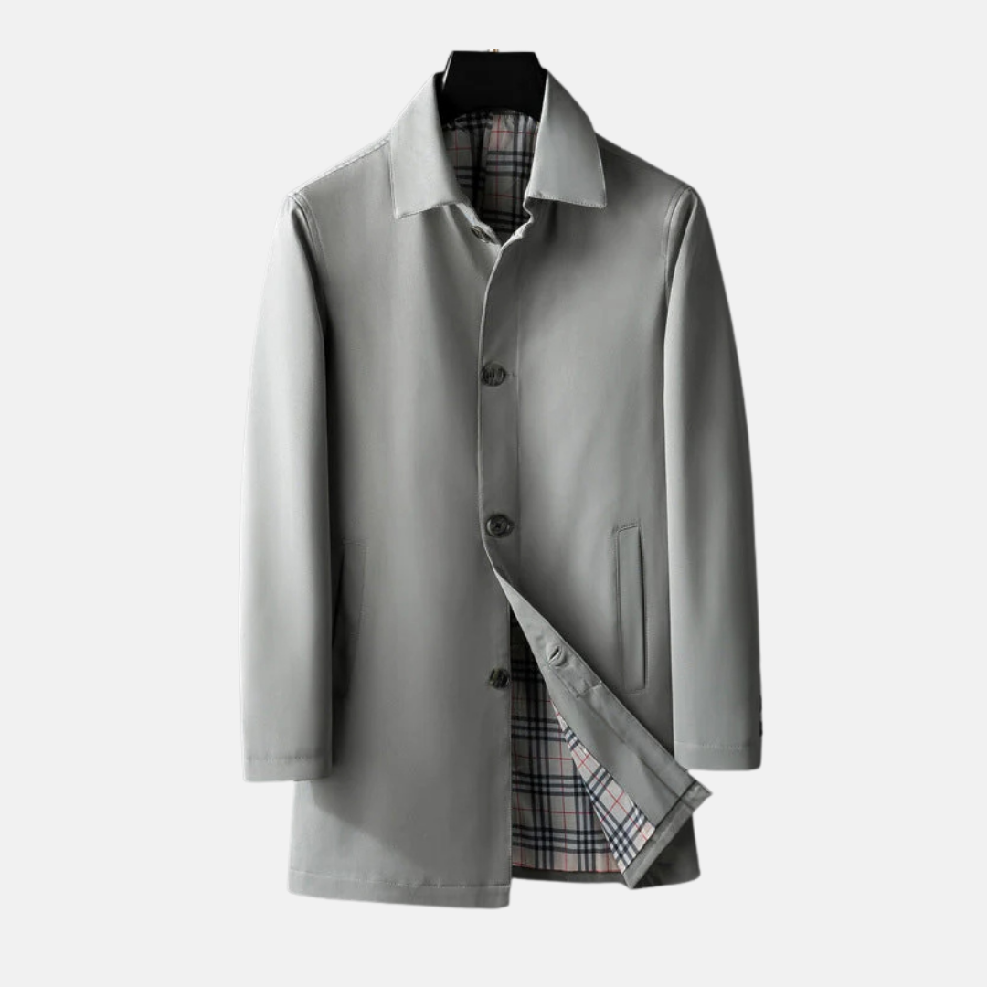 Men’s Coat – Tailored Fit – Wool Blend – Button Front – Plaid Lined – Mid Length