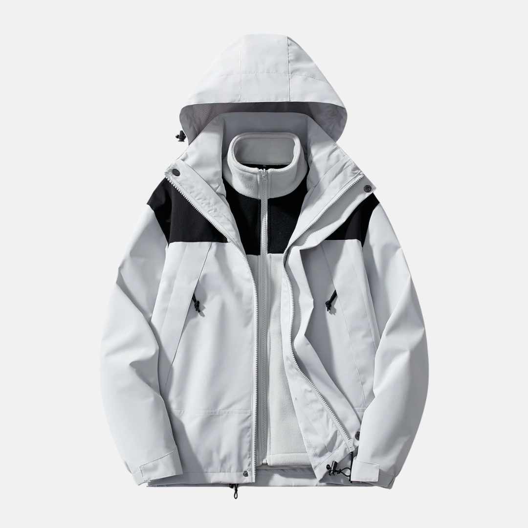 Men’s Three-in-One Jacket – Water-Resistant Shell – Detachable Fleece – Hooded Outdoor Layer