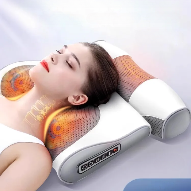 PU Leather Ergonomic Heated Massage Pillow
