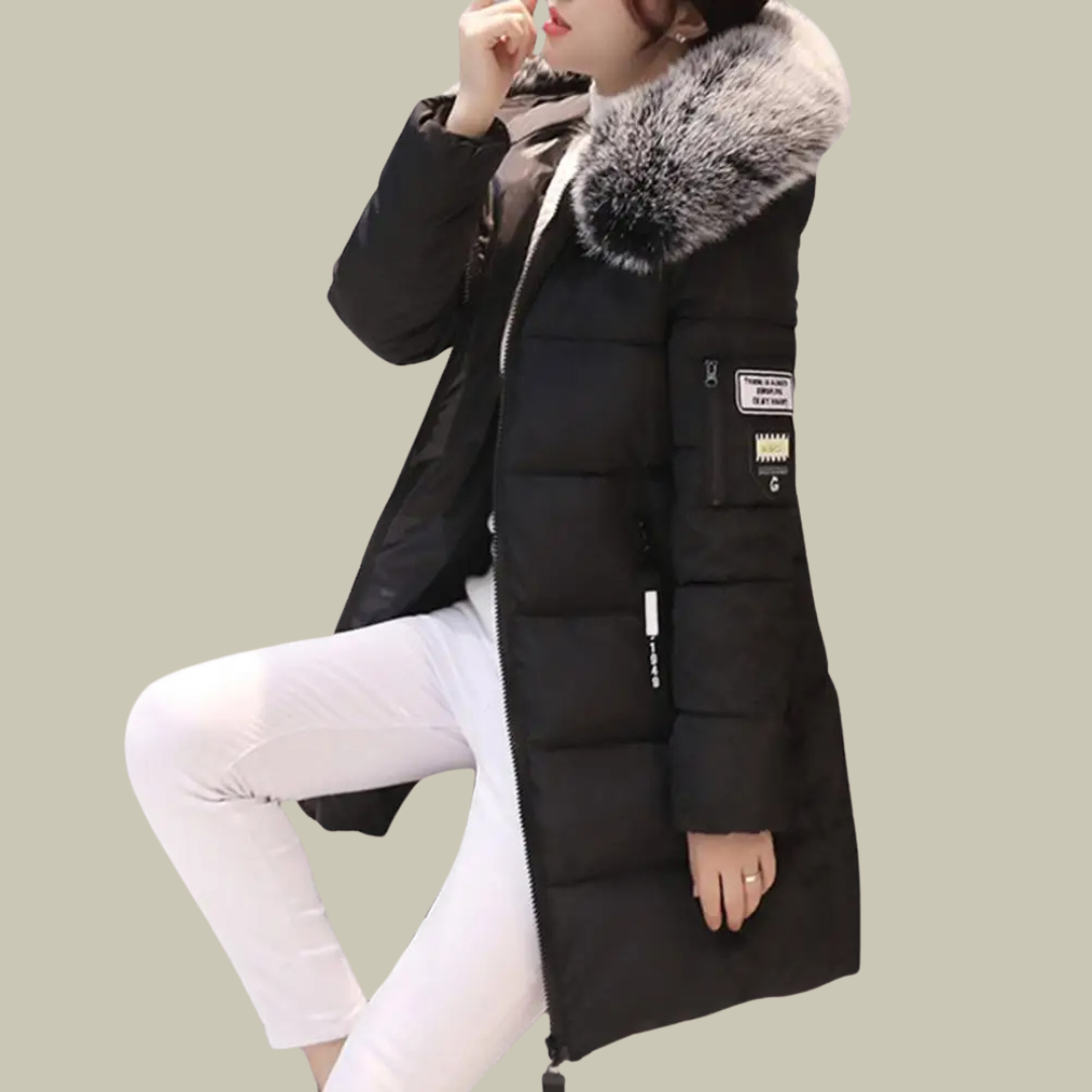 Winter fur collar hooded parka jacket for women