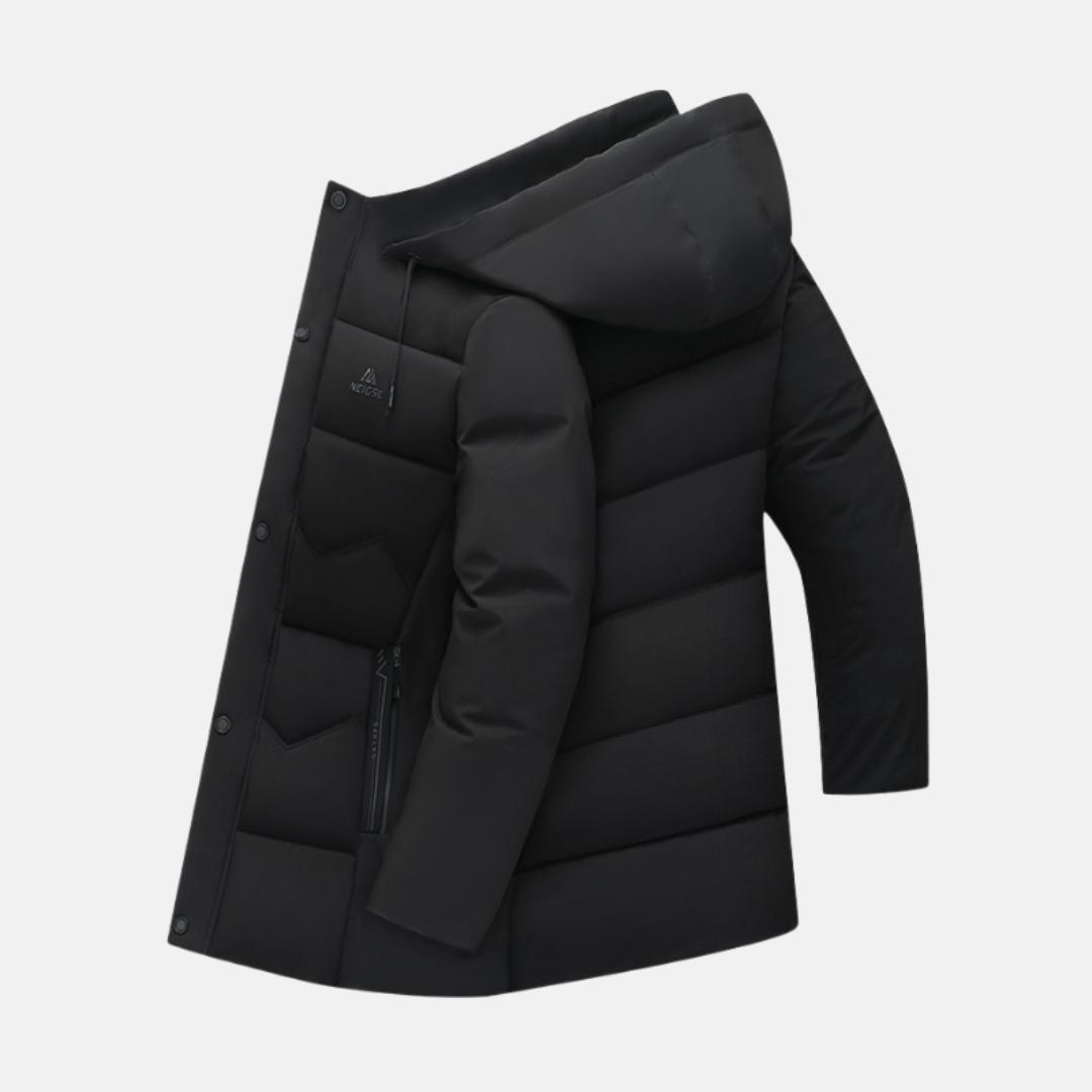 Men’s Mid-Length Quilted Coat – Regular Fit – Plush Lining – Hooded – Water-Resistant