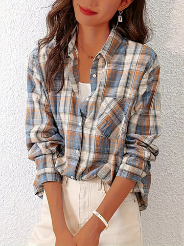 Classic plaid long sleeve blouse for women