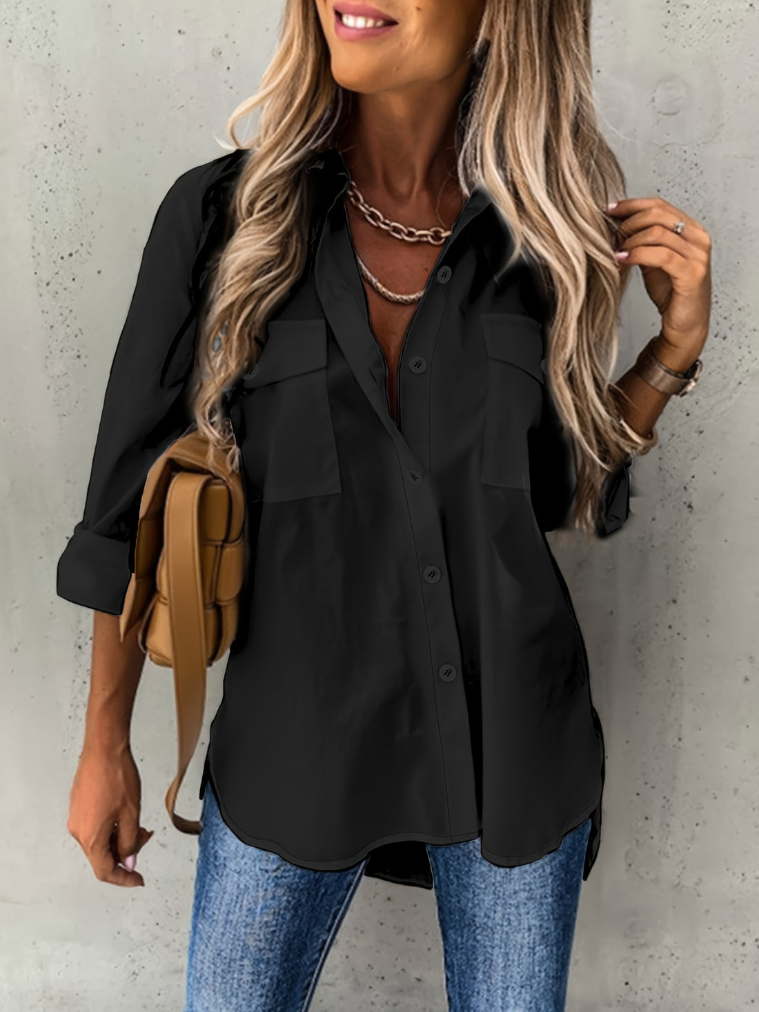 Long sleeve lapel collar shirt for women