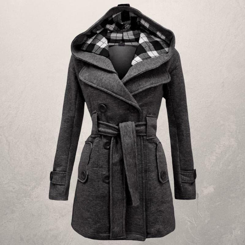 Double breasted hooded coat for women