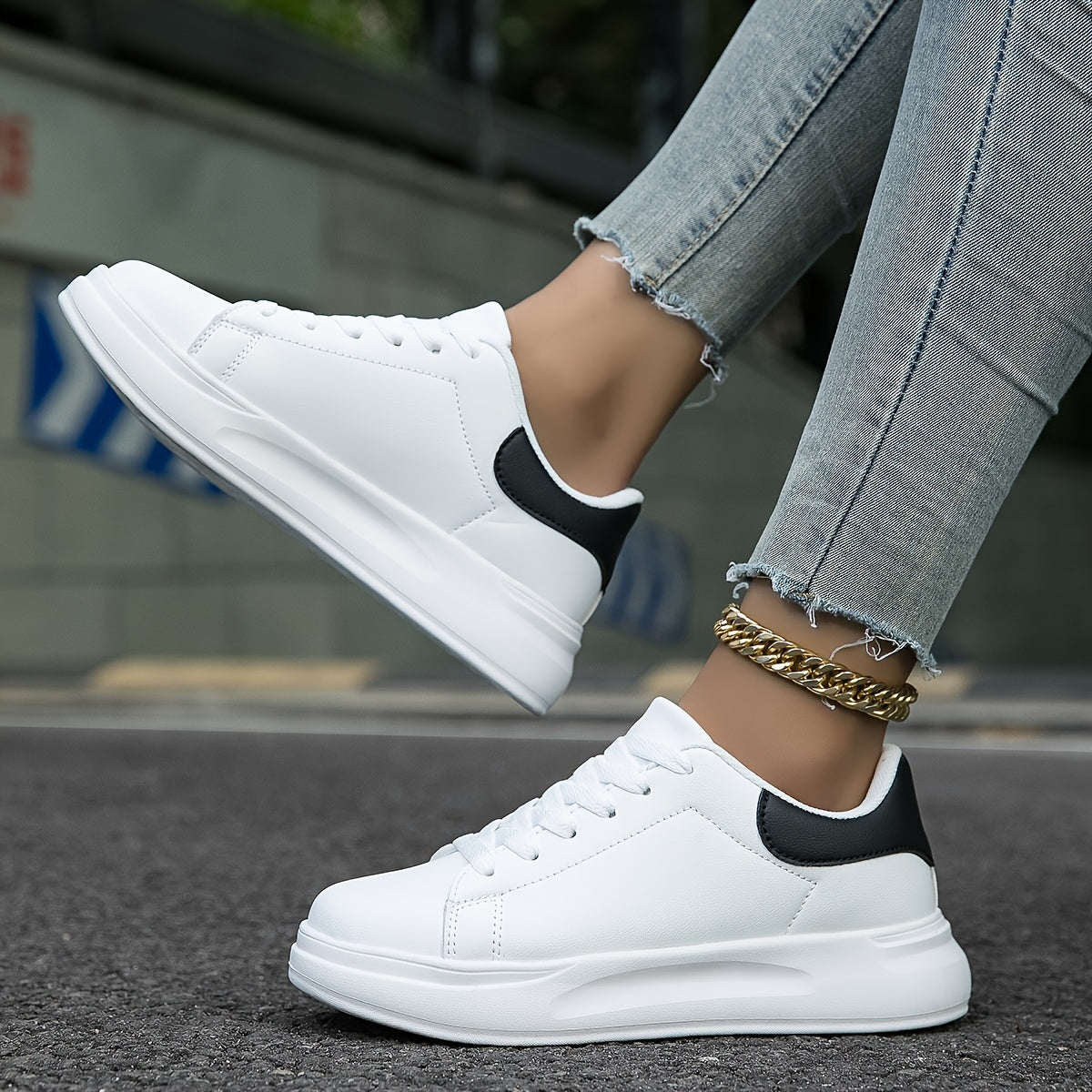 Women’s Sneakers – Low Profile Fit – Faux Leather – Cushioned Sole – Lace-Up Design