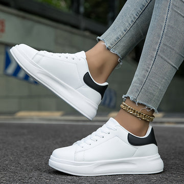 Women’s Sneakers – Low Profile Fit – Faux Leather – Cushioned Sole – Lace-Up Design